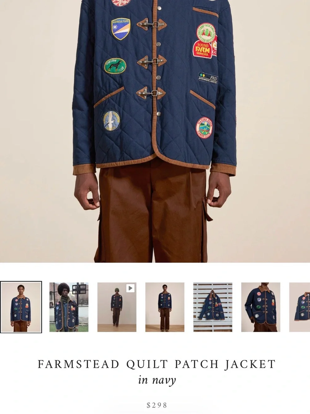 Found Quilted Navy Field Jacket with Brown Trim and Patchwork